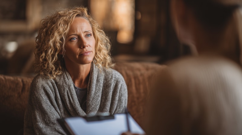 Supportive solicitor meeting with client to discuss separation and divorce options