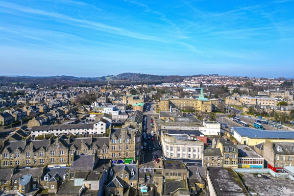 Kirkcaldy town centre in Fife, Scotland, where Fords Daly Legal provides commercial re-financing legal services